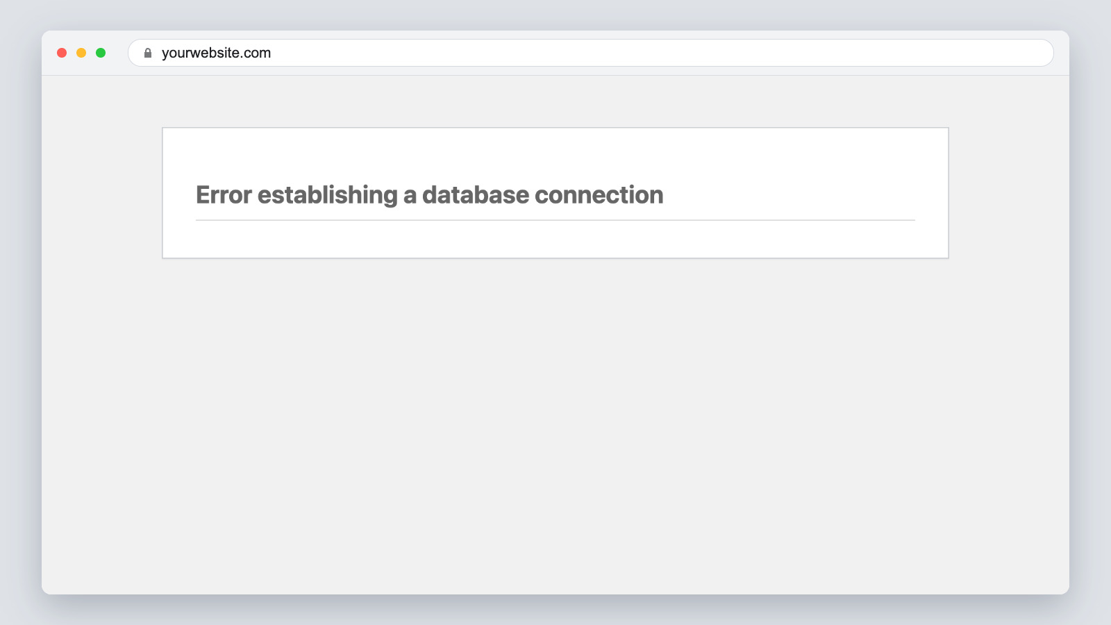 WordPress page in a browser showing only the message Error establishing a database connection